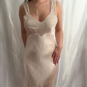 1940s-1950s Bias Cut Satin Gown with netted lace